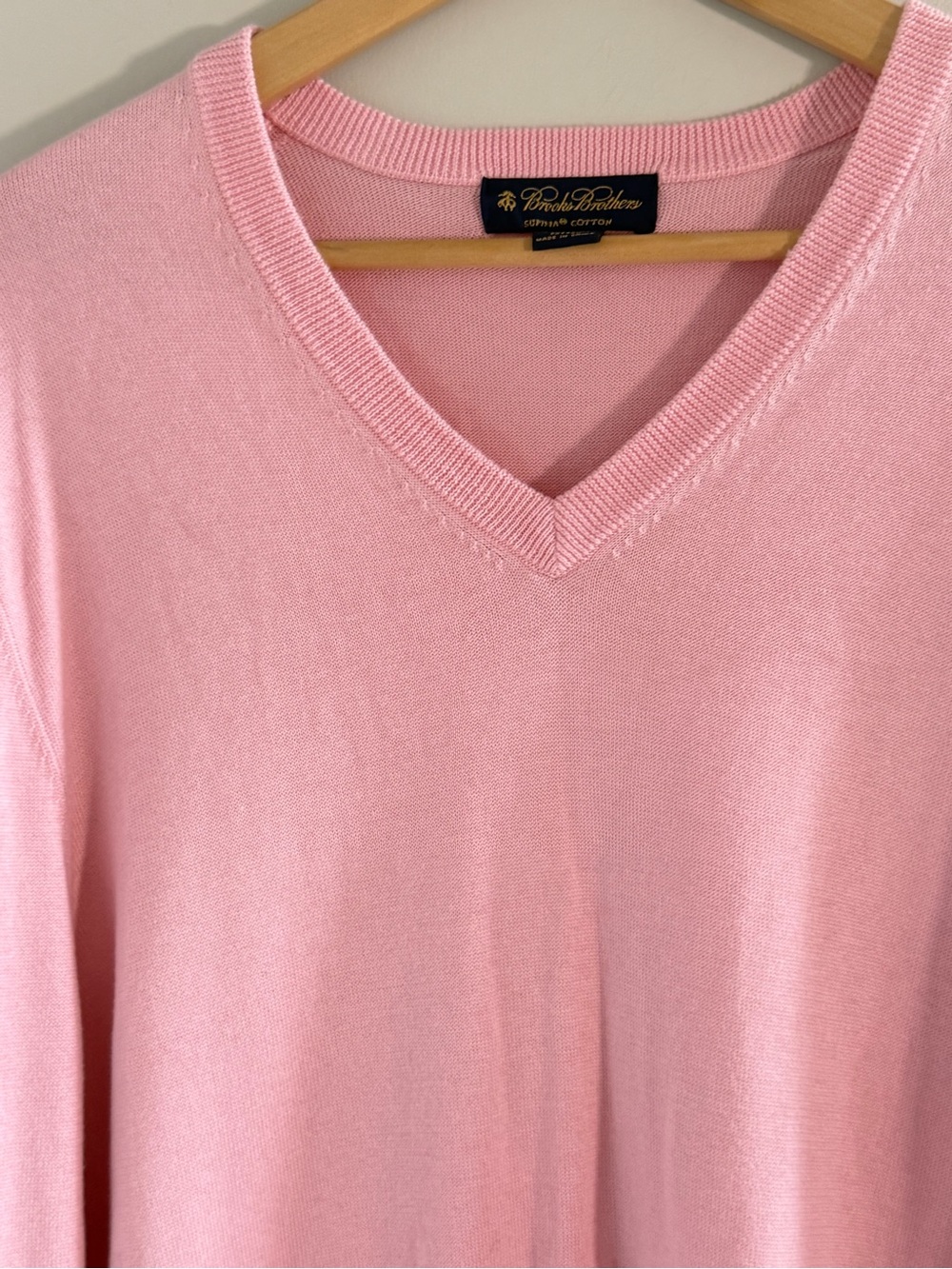 Brooks Brothers Mens L Supima Cotton Sweater Pink V Neck Pullover Preppy - Picture 4 of 10